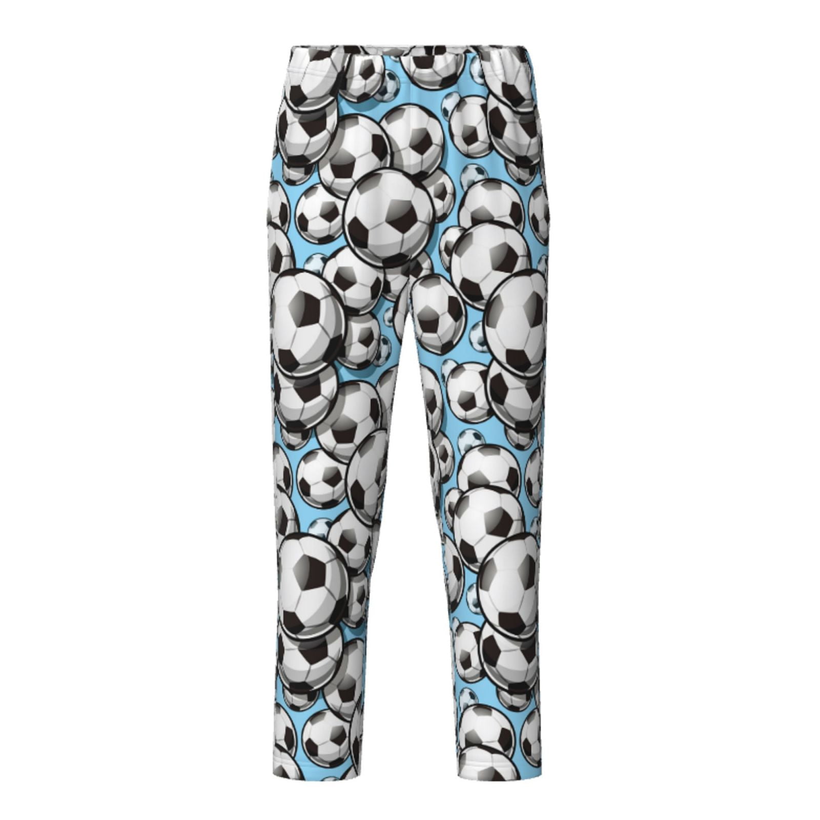 Xecao Football Soccer Ball Print Teenagers' Pajama Pants Long Sleep Pants Soft Elastic Waist Pajama Bottoms Elastic waist with 2 Pockets 5-16 Years-XS(5-6)