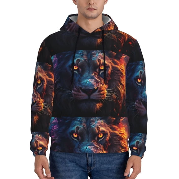 Xecao Forest Cool Lion Pattern Men's Adult Pullover Hoodie,Hooded Sweatshirt-Medium