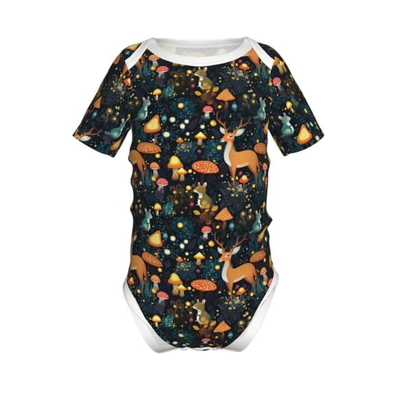 Xecao Forest Elf Pattern Baby Climbing Bodysuit Short Sleeve Onesie Unisex 0-12 Months Baby Shirt Newborn Outfits Crotch snap design-2 Years