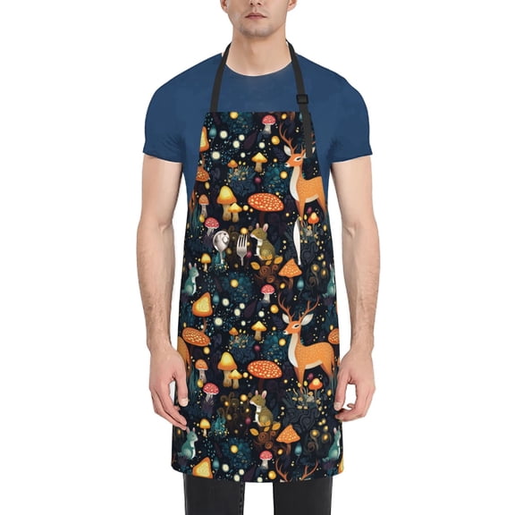 Xecao Forest Elf Print Kitchen Cooking Aprons, Waterproof Adjustable Bib Aprons with 2 Pockets for Women Men Chef