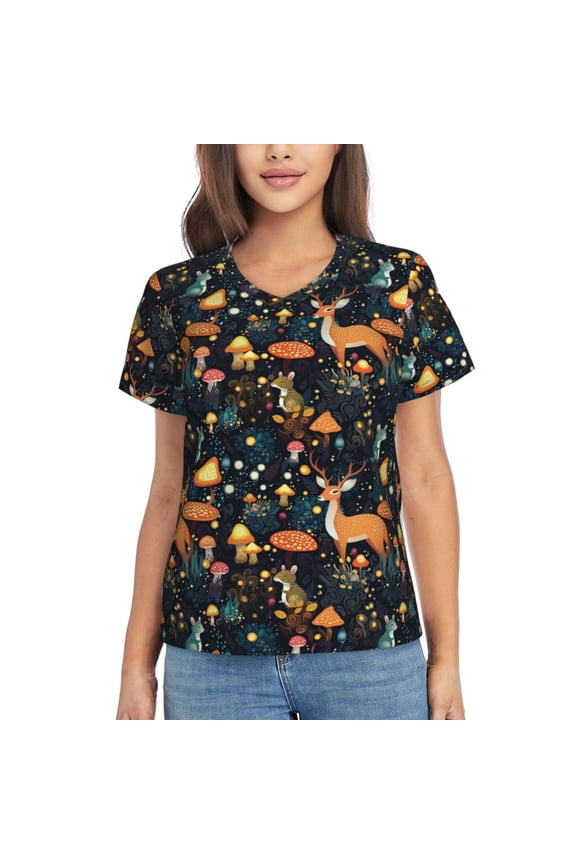 Forest Elf for Women's V-Neck T-Shirts-Elegant Half-Sleeve Tops Perfect for Summer-Small