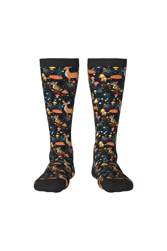 Forest Elf print thigh-high socks, crafted for both men and women with a stretchy, high-opaque design perfect for daily wear