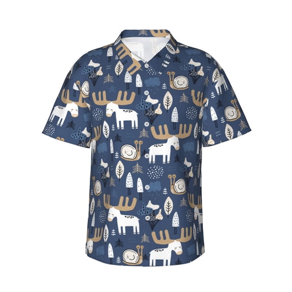 Xecao Forest Elk print Hawaiian shirt - a stylish short-sleeve button-down for men, perfect for casual beach and tropical outings.