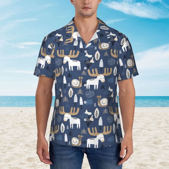 Xecao Forest Elk print Hawaiian shirt - a stylish short-sleeve button-down for men, perfect for casual beach and tropical outings.