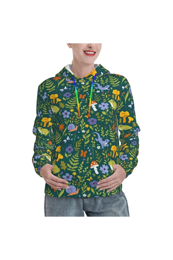 Forest Flora And Fauna Pattern Hoodies for Women Sweatshirts Long Sleeve Sweatshirts Pullover Outfits with Pocket-Medium