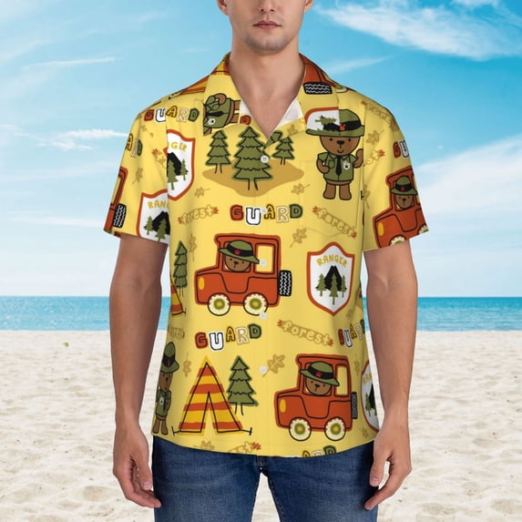 Xecao Forest Guard print Hawaiian shirt - a stylish short-sleeve button-down for men, perfect for casual beach and tropical outings.