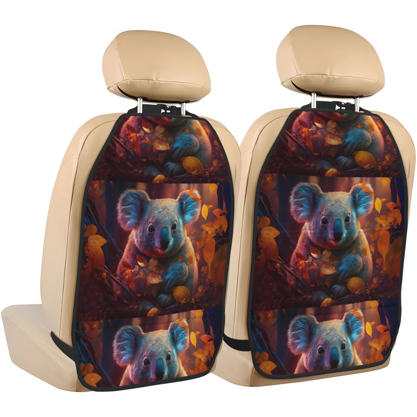 Xecao Forest Koala Pattern Car Seat Back Protector 2 Pack Large Capacity Pocket, Kick Mats Back Seat Protector