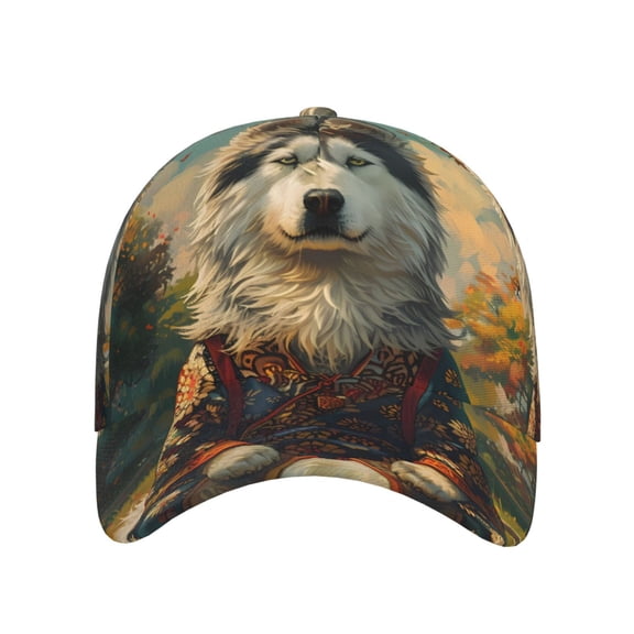 Xecao Forest Maple Leaf Husky for Baseball Cap: Unisex, crafted from classic polyester twill fabric, featuring a soft unconstructed design