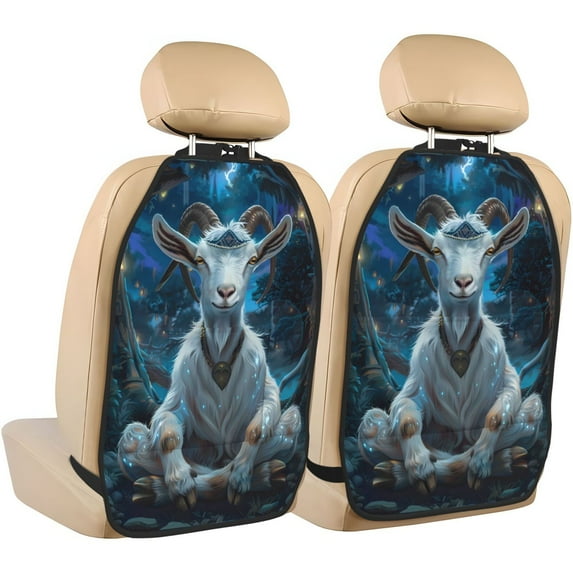 Xecao Forest Meditating Goat Pattern Car Seat Back Protector 2 Pack Large Capacity Pocket, Kick Mats Back Seat Protector