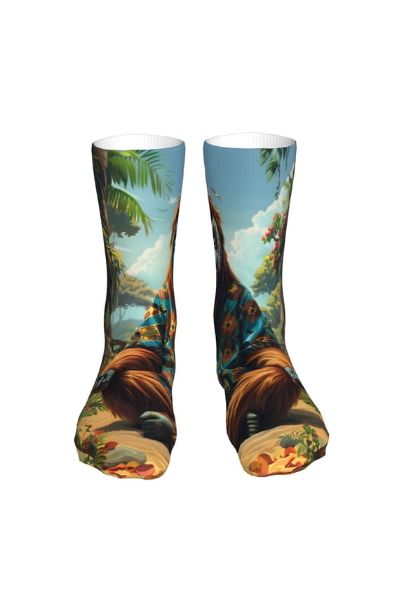 Forest Meditating Gorilla Print Fashion No Heel Casual Crew Socks Cushioned Breathable for Men Women - Moisture wicking,Not easy to fade Suitable for daily