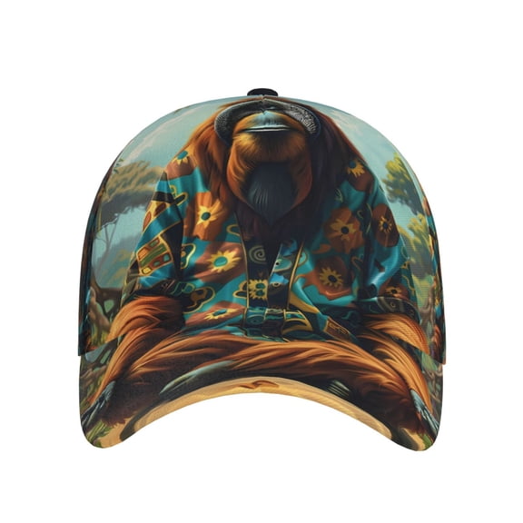Xecao Forest Meditating Gorilla for Baseball Cap: Unisex, crafted from classic polyester twill fabric, featuring a soft unconstructed design
