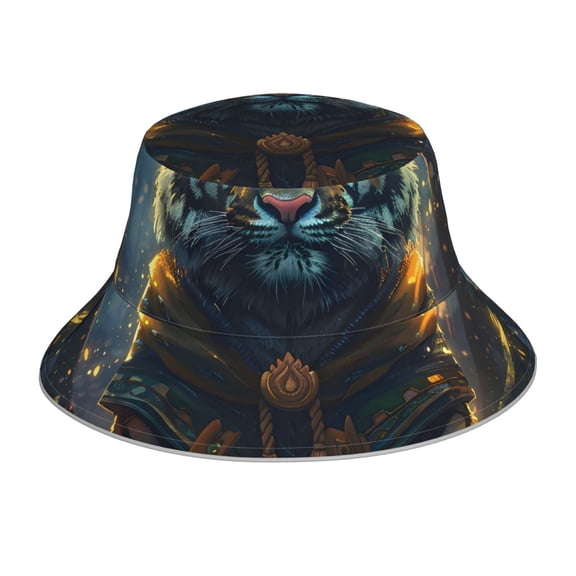 Xecao Forest Meditating Tiger Print Men and Women Night Reflective Hat Runner Cap Visor Bucket Hat Boonie Cap