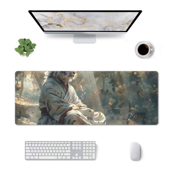 Xecao Forest Meditating White Tiger for Mouse Pad - Waterproof Extended Contour Mouse Mat, Large Gaming Mousepad Laptop Keyboard Mat with Non-Slip Rubber Base