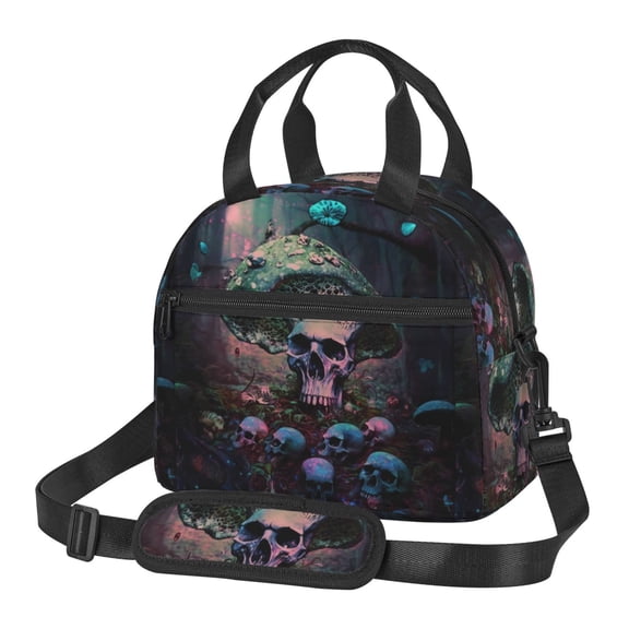 Xecao Forest Mushroom Skull Print Insulated Lunch Box, Lunch Cags Lunch Bag Featuring An Adjustable Shoulder Strap