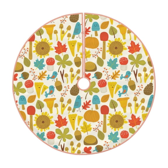 Xecao Forest Mushrooms Pattern Christmas Tree Skirt Round Xmas Tree Mat Base Cover for Holiday Home Decorations-30"