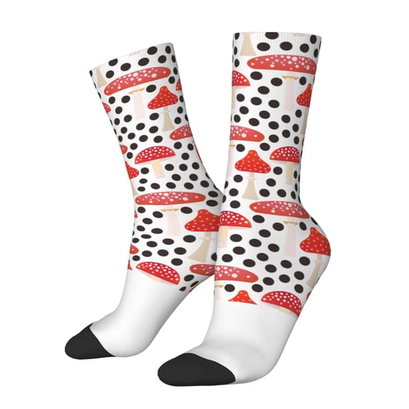 Xecao Forest Mushrooms Pattern Sport Socks for Women and Men Crew Socks Sporty Calf Socks Casual Socks