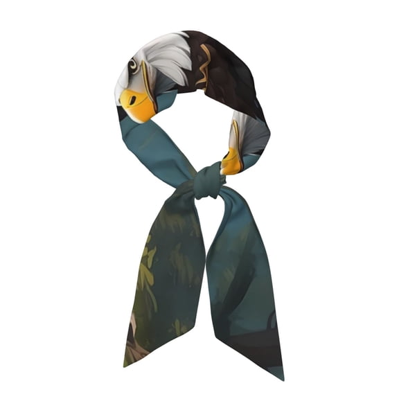 Xecao Forest River Bald Eagle Pattern Large Satin Head Scarf - Satin Hair Scarves Silk Bandana Scarf Headscarf Silk Feeling Scarf for Women