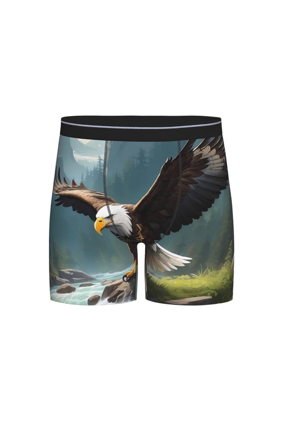 Forest River Bald Eagle Print Boxer Briefs for Men's Stretch Moisture-Wicking Underwear, Mid-Rise Classics breathable fabric