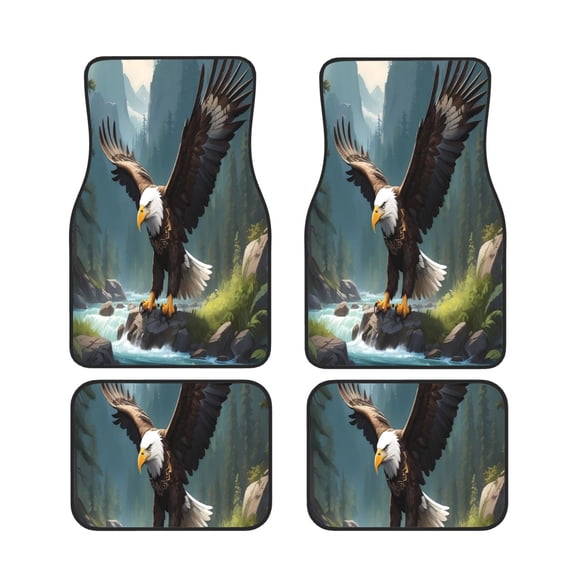 Xecao Forest River Bald Eagle Print Car Foot Mat Set of 4 Pieces Neoprene All-Weather Dust-Proof Stain-resistantCar Interior Decorative mats Non-Slip Mats