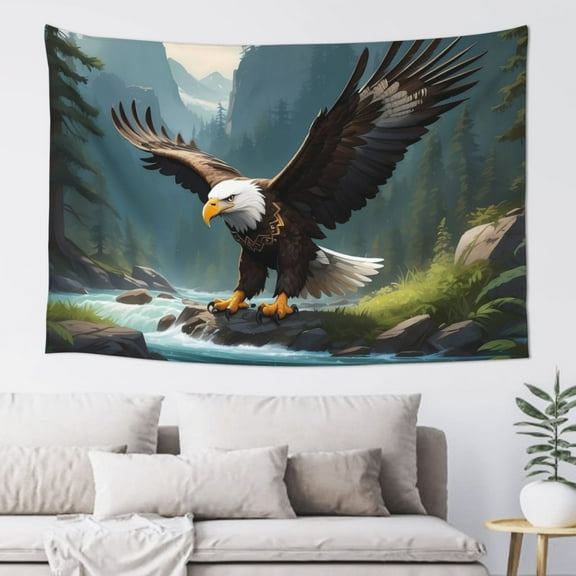 Xecao Forest River Bald Eagle Print Tapestry, Wall Hanging Room Funny Decor, Backdrop Room Decor for Bedroom Living Room dormitory