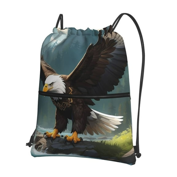 Xecao Forest River Bald Eagle for Drawstring Bags,Pull String Backpack Bags,String Bag Sackpack