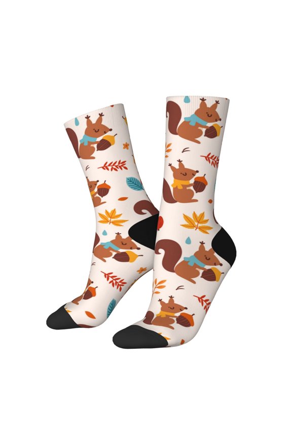 Forest Squirrel Nuts Pattern Sport Socks for Women and Men Crew Socks Sporty Calf Socks Casual Socks