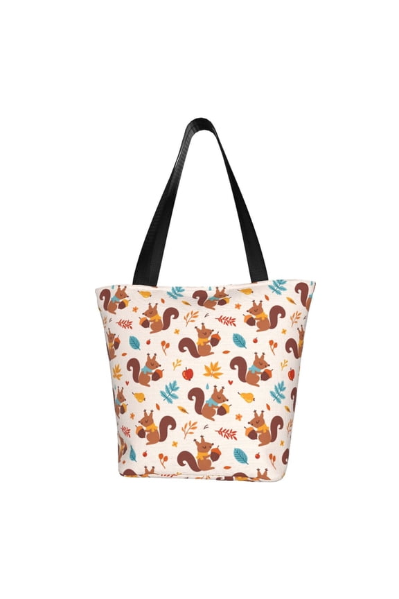 Forest Squirrel Nuts for Tote Bag for Women -Tote Shoulder Bag with A Little Pocket Inside, Perfect for Travel and Work.