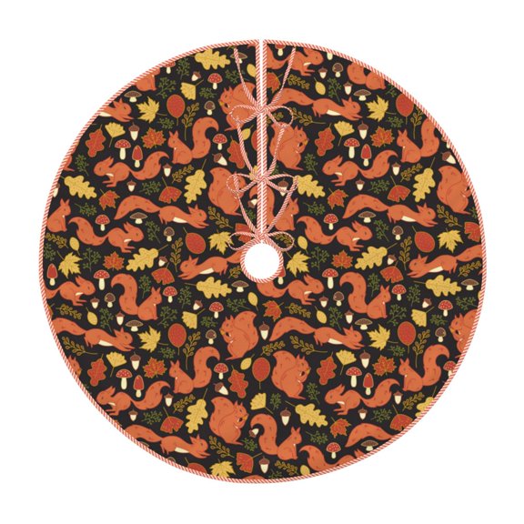 Xecao Forest Squirrel Pattern Christmas Tree Skirt Holiday Part Decorations for Christmas Tree, Farmhouse Christmas Decor Xmas Holiday Home Party Decorations-48"