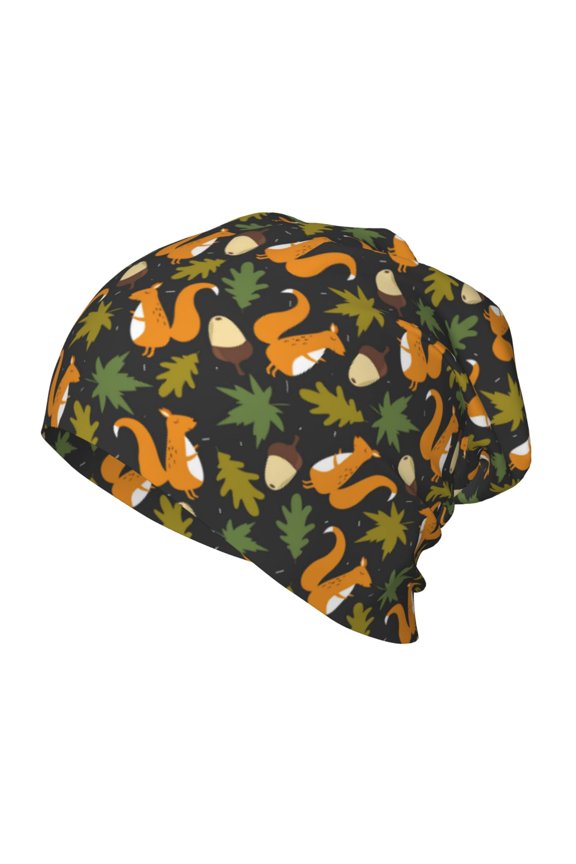 Forest Squirrel Print Beanie Hat Toddler Girls Boys, Baby Hats Winter Warm Knitted Thermal, Kids Winter Caps