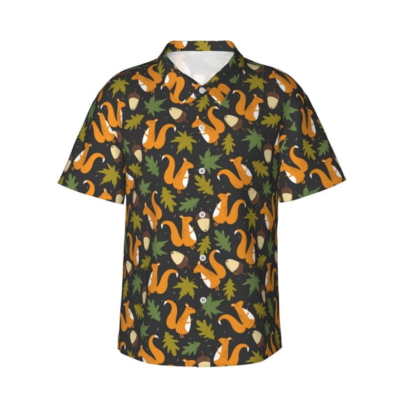 Xecao Forest Squirrel print Hawaiian shirt - a stylish short-sleeve button-down for men, perfect for casual beach and tropical outings.