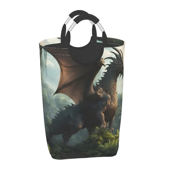 Xecao Forest Stone-Colored Dragon for Laundry Basket,Collapsible Large Laundry Hamper,Wash Bag for Laundry Room, Rolling Laundry Basket with Handles