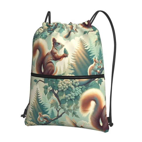 Xecao Forest squirrel surreal for Drawstring Bags,Pull String Backpack Bags,String Bag Sackpack