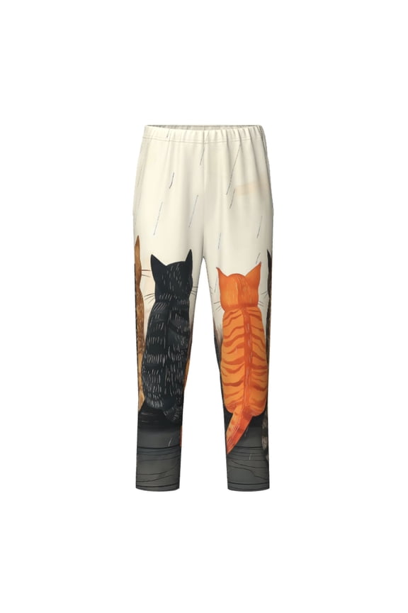 Four Cats Watching Rain Print Teenagers' Pajama Pants Long Sleep Pants Soft Elastic Waist Pajama Bottoms Elastic waist with 2 Pockets 5-16 Years-XS(5-6)
