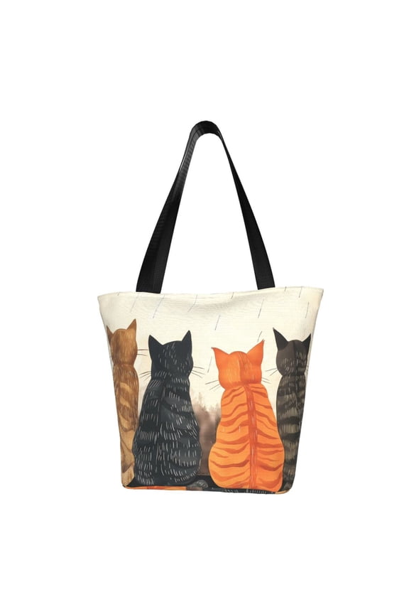 Four Cats Watching Rain for Tote Bag for Women -Tote Shoulder Bag with A Little Pocket Inside, Perfect for Travel and Work.