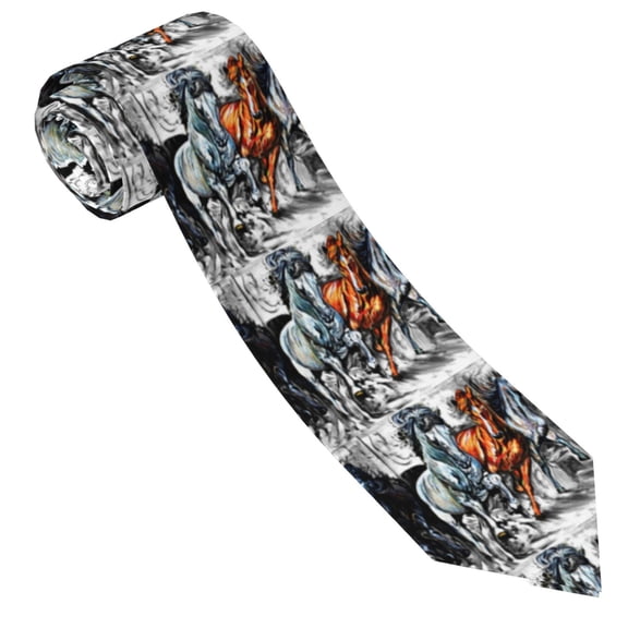 Xecao Four Running Horses Print Tie For Men Necktie Woven Jacquard Neck Ties,Classic Men's Tie