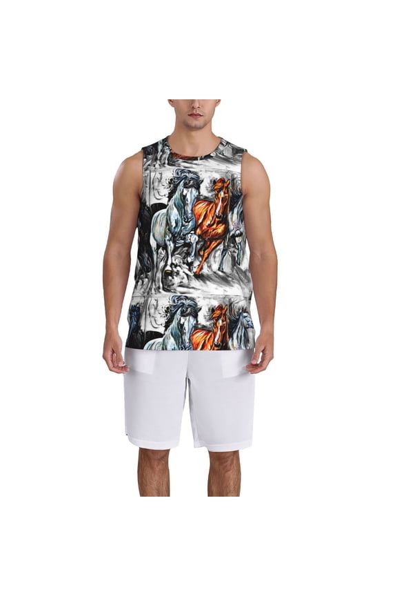 Four Running Horses print basketball shirt for both men and women, a unisex basketball jersey perfect for theme parties-3X-Large