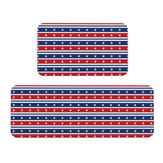 Xecao Fourth Of July Patten Kitchen Rugs and Mats Sets,2 Pieces Non-Slip Washable Rugs, Kitchen Mat for Floor,Suit for Kitchen Decor and Accessories