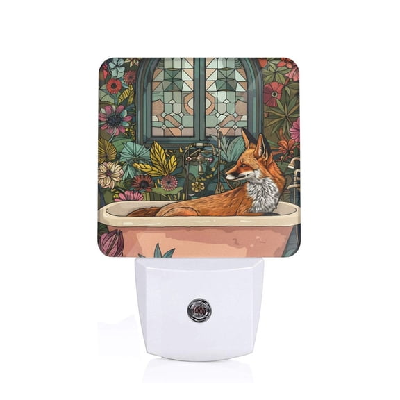 Xecao Fox Bathtub Floral Art for Night Light - a Wall-mounted LED Fixture with A Dusk-to-dawn Sensor, Ideal for Bedrooms, Bathrooms, Hallways, and Kitchens-EU
