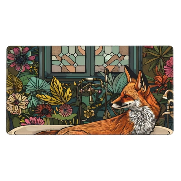 Xecao Fox Bathtub Floral Art for Waterproof Mouse Pad - Extended Contour Mouse Mat, Large Gaming Mousepad Laptop Keyboard Mat with Non-Slip Rubber Base