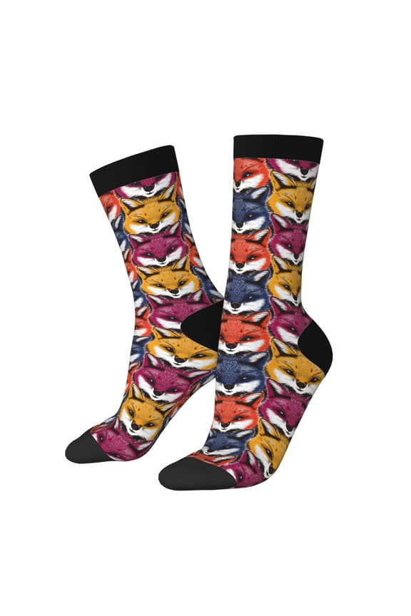 Fox Face Pattern Sport Socks for Women and Men Crew Socks Sporty Calf Socks Casual Socks