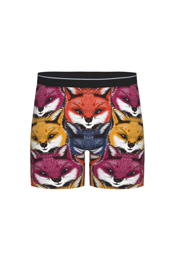 Fox Face Print Boxer Briefs for Men's Stretch Moisture-Wicking Underwear, Mid-Rise Classics breathable fabric