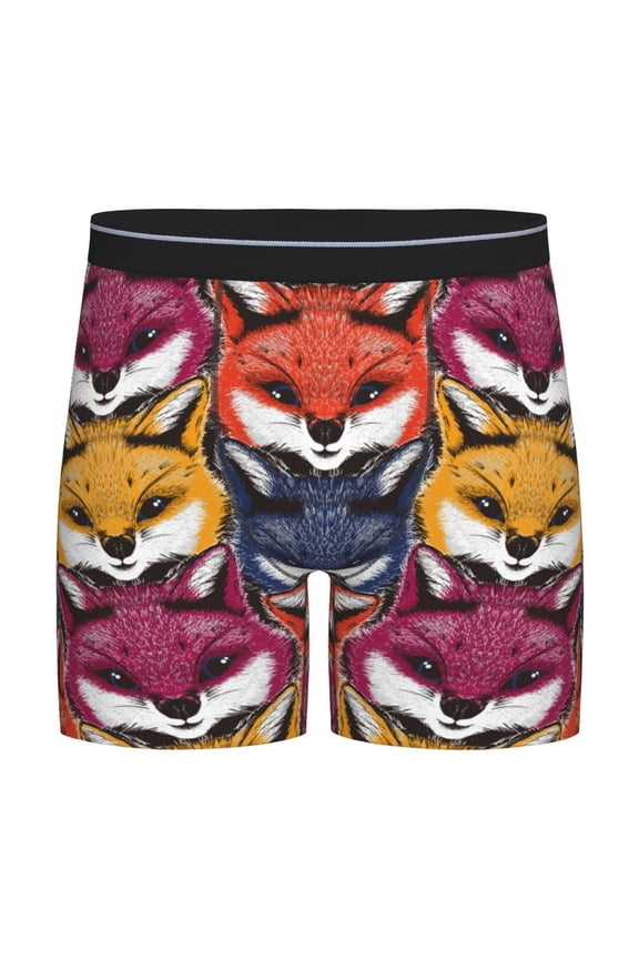 Fox Face Print Boxer Briefs for Men's Stretch Moisture-Wicking Underwear, Mid-Rise Classics breathable fabric
