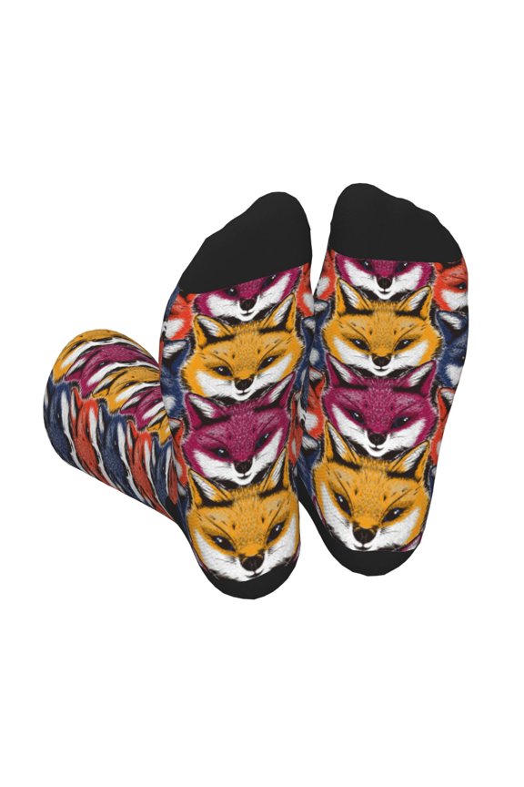 Fox Face Print Crew Socks for Men and Women, Men's Soft Moisture-wicking Sock