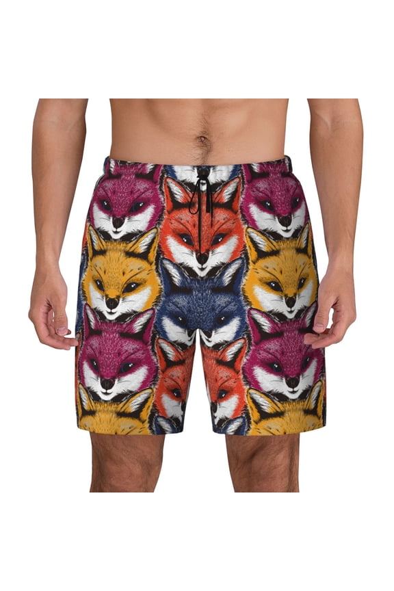 Fox Face for Men's Swimming Trunks Swim Trunks Quick Dry Swim Shorts with Mesh Lining Funny Swimwear Bathing Suits