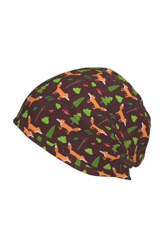 Fox In Forest Print Knit Hat,Winter Beanie for Men Women, Beanie Soft Warm Ski Stocking Cuffed Cap