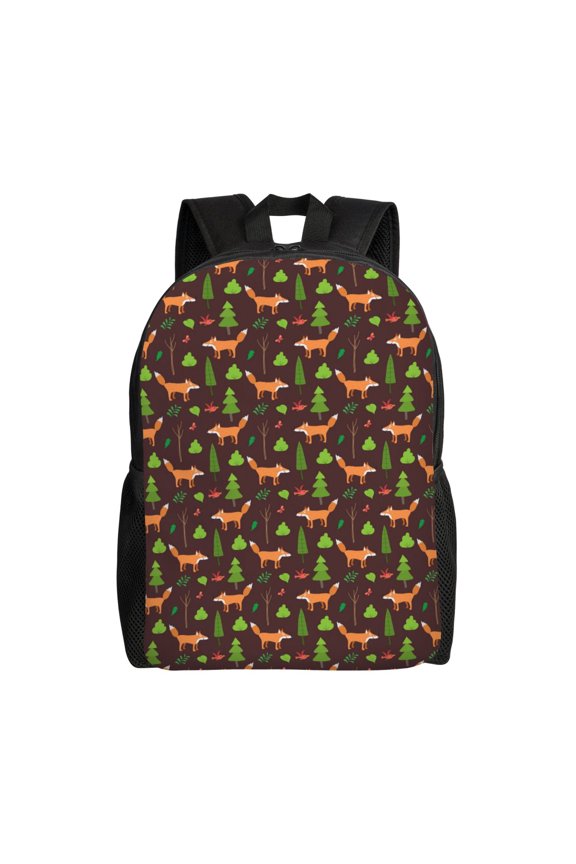 Fox In Forest Print School Backpack with Laptop Compartment Small Travel Laptop Backpack for Women Men Waterproof College Backpack Simple School Bag