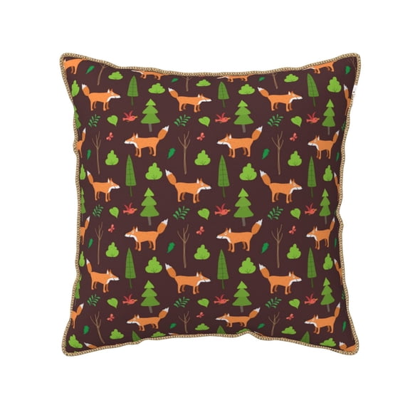 Xecao Fox In Forest Print Soft Velvet Decorative Throw Pillow Covers, Square Cushion Cases for Bed, Sofa, Living Room, Car, and Indoor Outdoor Use-16"x16"
