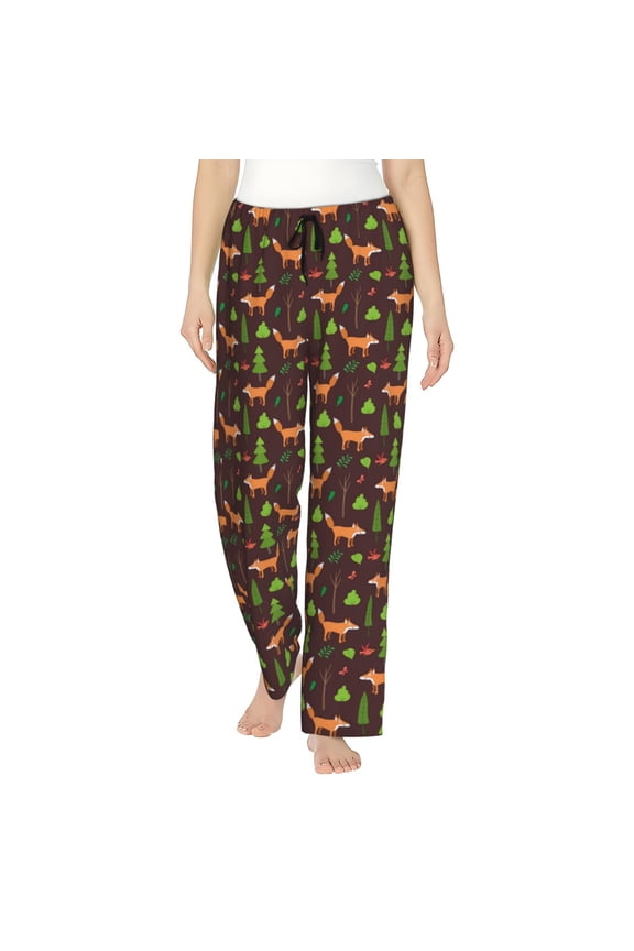 Fox In Forest Print Women's Straight Lounge Pajama Pants,The Epitome of Relaxed Sleepwear-XX-Large