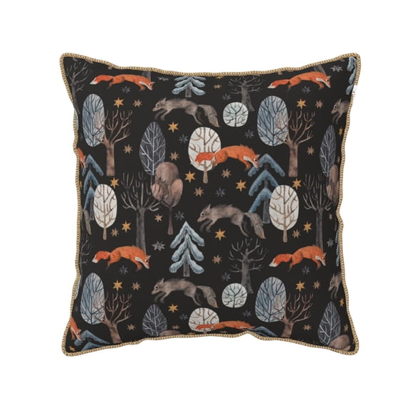 Xecao Fox In The Forest Print Soft Velvet Decorative Throw Pillow Covers, Square Cushion Cases for Bed, Sofa, Living Room, Car, and Indoor Outdoor Use-16"x16"
