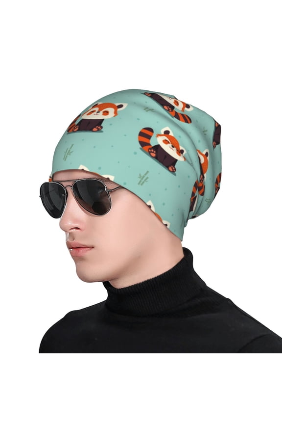 Fox Print Beanie Knitted Hat for Men Women, Winter Fashion Knit Cuffed Caps Unisex